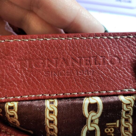 Tignanello Red Genuine Leather Silver Chain and Studded Handbag - Picture 7 of 11